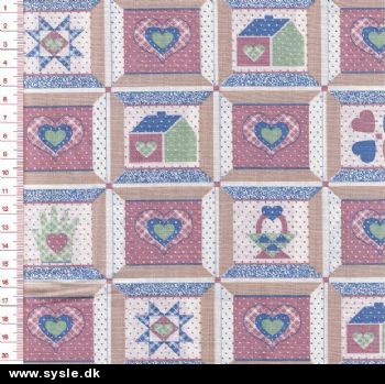 7310 Patch. - Hvid m. Rosa/Blå Patchwork *TILBUD*