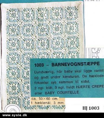 Hj 1003 Mønster: Hækl Babytæppe i 2fv. af 4k - ca. 50x60cm