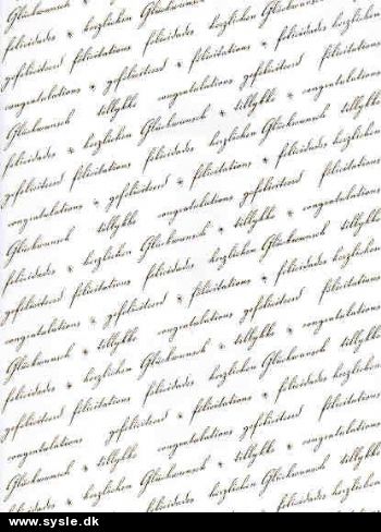 A4 Vellum, Tillykke (alle sprog) - Hvid / Guld - 1 ark.