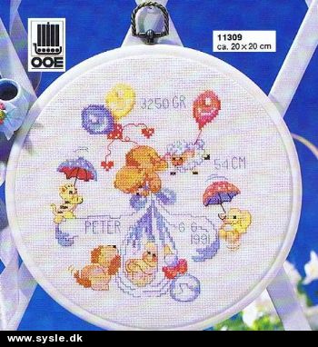 Oe 11309: Pk: Dåbsbillede Dreng - Bamse m. Baby i svøb - ø:29cm