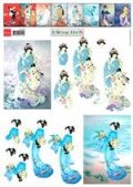 Klik her for at se flere billeder og f mere information om varen:  0833 - 3D Pige i blå Kimono - 2 kort på ark+små foto *Sidste ark*