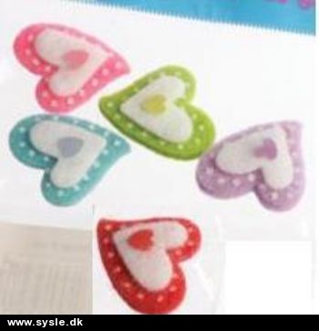 Filt Hjerter - ass. m.pynt 3x2½cm - 5stk i ps.