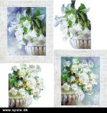 9462 - 3D Blomst hvide Lilje/Rose - 2 kort