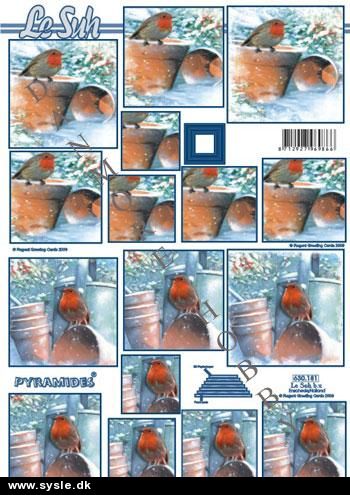 0181 - 3D Pyramide - Rødkælk i sne - 2 kort