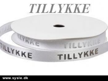 0556 - Satinbånd Hvid/Sølv/Tillykke - 9m på rulle