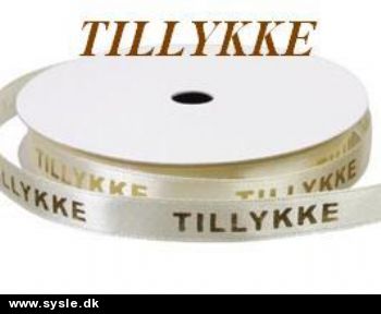 0555 - Satinbånd Råhvid/Guld/Tillykke - 9m på rulle