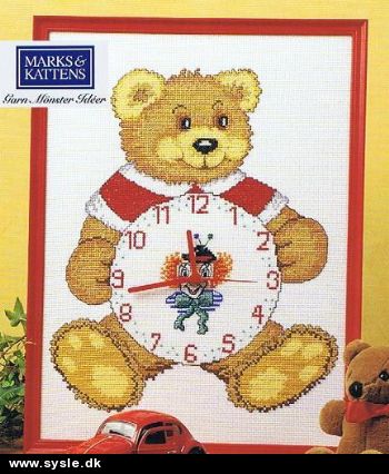 21607 Broderi pk. - Bamse m. ur - 30x40cm *incl. Urværk*