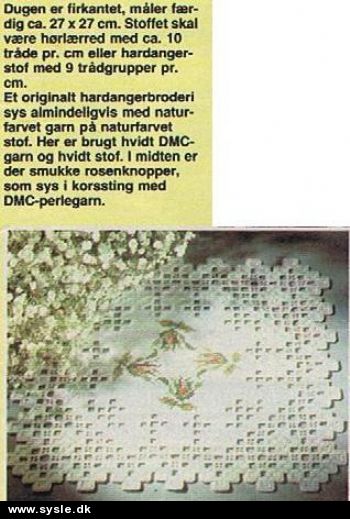 Fj 43-92-39 Mønster: Lille Lysedug i Hardanger/Broderi 27x27cm *org*