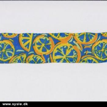 Silkebånd m. tråd - 25mm Blå m. Lemon - 5m rulle