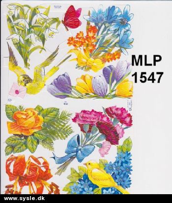 1547 Glansbillede - 7 Fugle/Blomster- 1ark