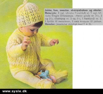 Fe xx-xx-06: Mønster: Strik Baby trøje/buks/hue/sko 0-4år + garn *org*