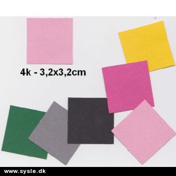 Udstanset - 4kanter 3,2x3,2cm ass. farver- 50stk. (PW)