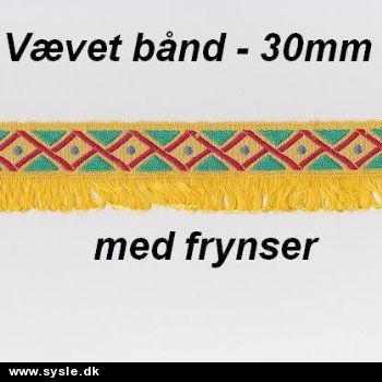 Pyntebånd m. frynser - 27mm gul/rød/grøn - pr.m.