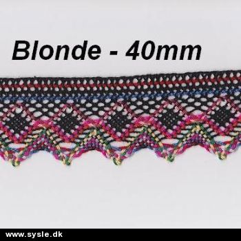 Kniplings blonde - 40mm fl. farvet - pr.m. 