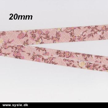 Skråbånd 20mm - Blomster Rosa/Beige - pr.m. 
