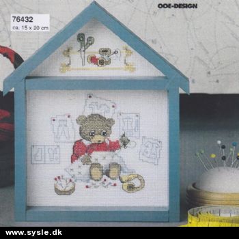 oe 76432/ Broderi - Hus, Bamse syer incl.ramme - 1sæt.