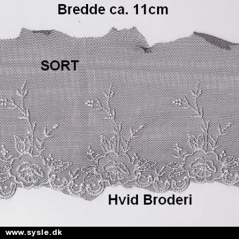 Nylon Blonde m. Broderi - ca. 11cm Sort/Hvid - Pris pr. ½m