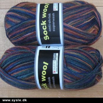 1419 Sock Wool Print - Grøn/Orange/Marine - 50g 1ng.