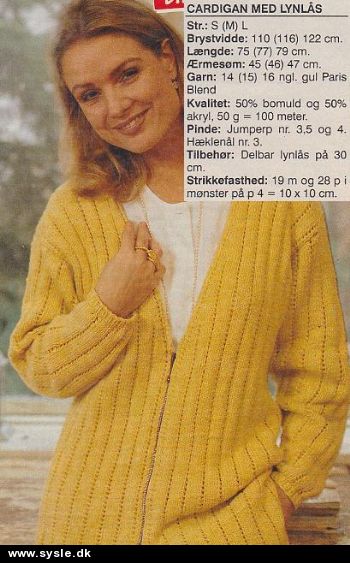 Hv 11-94-49: Mønster: Dame Cardigan m. lynlås S-L *org*