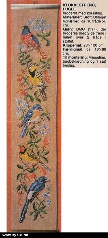 Hv 36-80-16: Mønster: Brodere Klokkestreng m. Fugle 18x89cm *org*