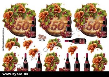 2721 - 3D 50års m. vin og tønde - 3kort 