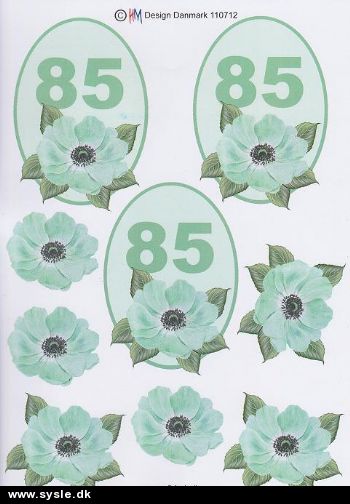 0712 - 3D Blomst, 85 års dag (Tyrkis) 3 kort 