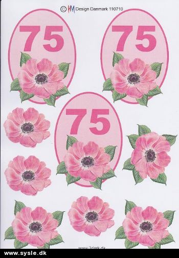 0710 - 3D Blomst, 75 års dag (pink) 3 kort 