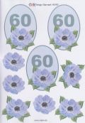 Klik her for at se flere billeder og f mere information om varen:  0707 - 3D Blomst, 60 års dag (blå) 3 kort 