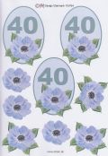 Klik her for at se flere billeder og f mere information om varen:  0764 - 3D Blomst, 40 års dag (blå) 3 kort 