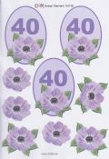 Klik her for at se flere billeder og f mere information om varen:  0705 - 3D Blomst, 40 års dag (lilla) 3 kort 