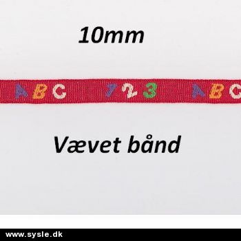 Vævet bånd - ABC-123 Rød 10mm *pr. m*