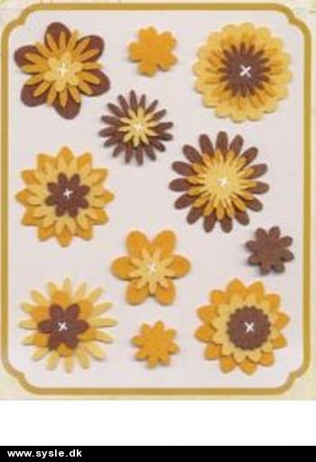 2713 Filt Blomster - 11 ass. 2,5-4,5cm - Gul/Gylden