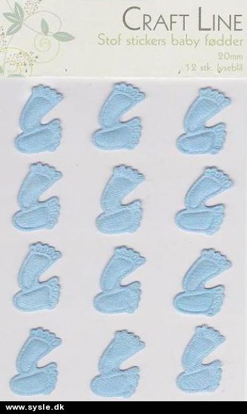 0648 Stof stickers - Lyseblå Babyfødder 12 på ark. 