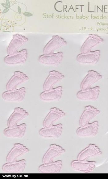 0647 Stof stickers - Lyserød Babyfødder 12 på ark. 