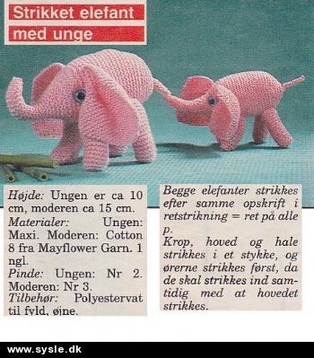 Fj 40-92-04: Mønster: Strik Elefant med unge *org*