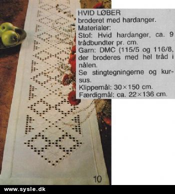 Hv 06-80-55: Mønster: Hardanger, Hvid løber 22x136cm *org*