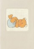 Klik her for at se flere billeder og f mere information om varen:  17-8441 Broderikort på Aida - Bamse på ryggen - 9x13cm - 1stk.