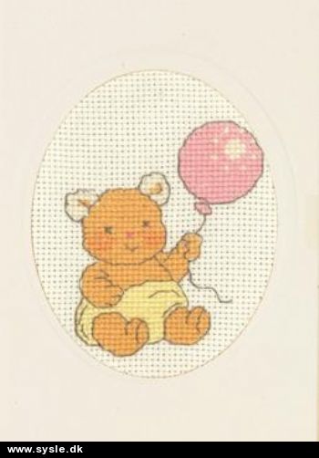 17-8440 Broderikort på Aida - Bamse m. rosa balloon - 9x13cm - 1stk.