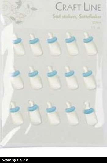 0638 Stof stickers: Blå Sutflasker 15 på ark. 