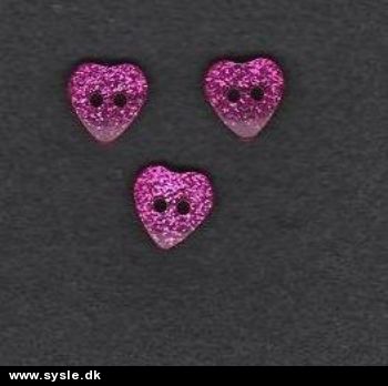 Hjerteknap 2hul m.Glimmer - 10mm Pink *3 i pk.*