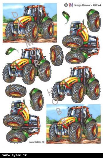 120644 - 3D ark, Stor Traktor på mark - 2kort - 1ark 