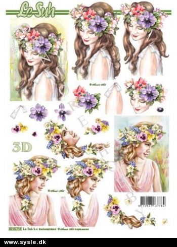 8215714 - 3D ark, Pige med blomsterkrans i hår - 2 kort