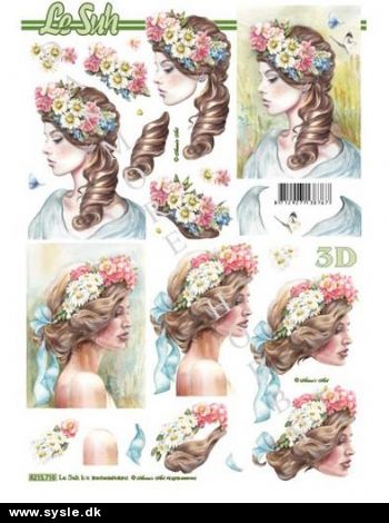 8215764 - 3D ark, Pige med blomsterkrans i hår - 2 kort