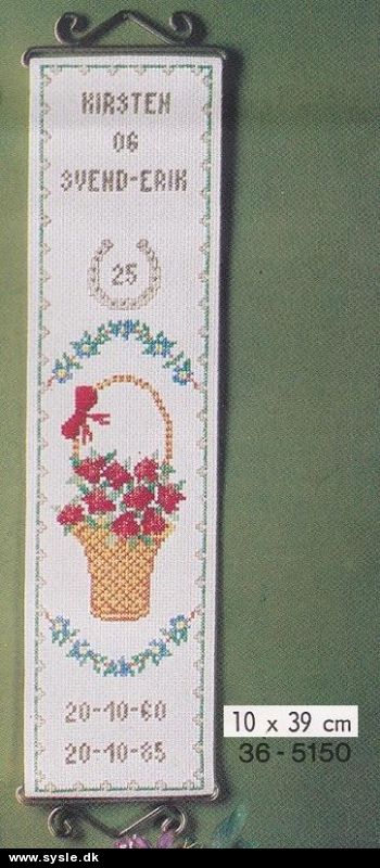 Pe 36-5150/ Broderipk. Sølvbryllupstreng *Kirsten/Svend..* 10x39cm