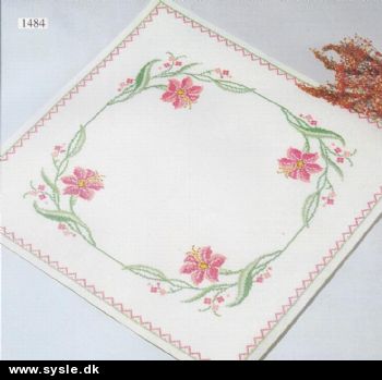 ::Ma 1484/ Broderipk: 4k Dug - Pink blomst - 65x65cm 