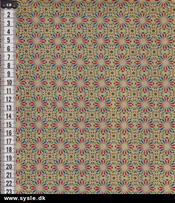 12231 Patch. Multifarvet blomst i tern (guldtryk) 115cm - Se pris