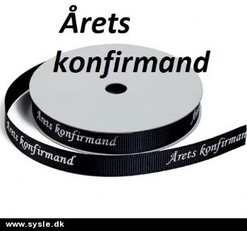 0568 - Satinbånd Årets konfirmand/Sort- 9mmx3m på rulle