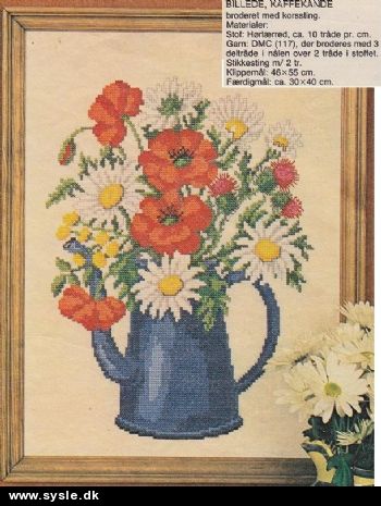 Hv 26-79-32 Mønster: Billede. Kaffekande med blomster 30x40cm *org*