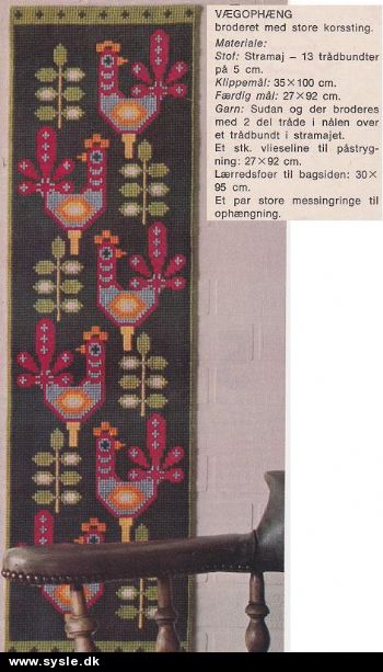 Hv 43-74-33: Mønster: Brodere Kl.streng m. kunstfugle27x92cm *org*