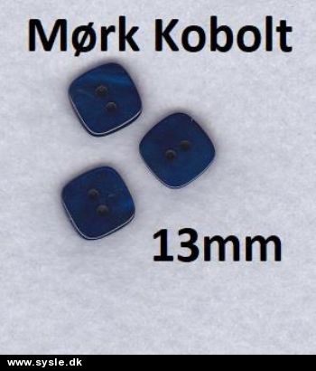 1094 Knapper - 4kantet, 2hul Blank Mørk Kobolt - 13mm *3stk*